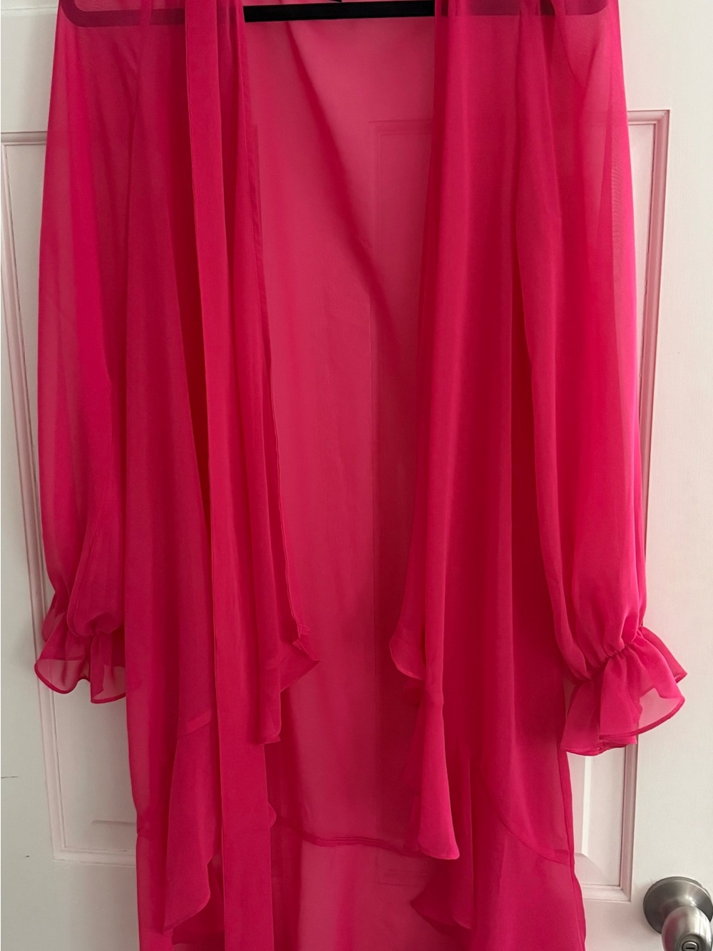 Lulu's Vibrant Hot Pink Sheer Chiffon Robe Dress with waist tie sz Small